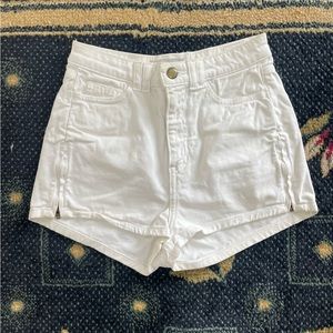 AMERICAN APPAREL high waisted side zipper twill stretch shorts white